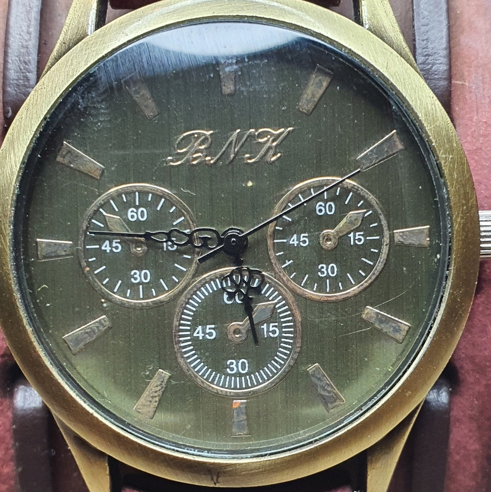 10/$20 BNK Bronze/Goldtone Leather Wideband Men's Watch